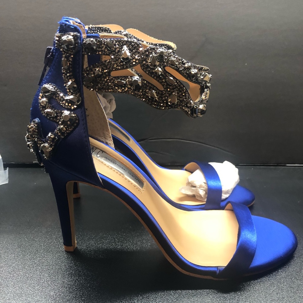 INC raizel stunning jeweled blue satin heels
